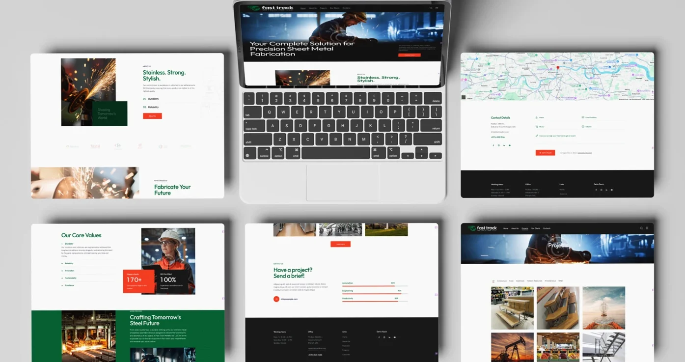DesignDeus rebranded Fast Track Metallic LLC with a modern website, improved UX, and complete social media design rollout.
