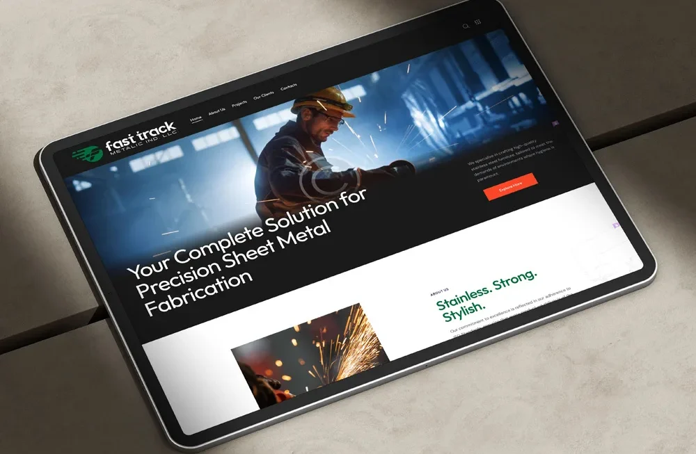 DesignDeus rebranded Fast Track Metallic LLC with a modern website, improved UX, and complete social media design rollout.