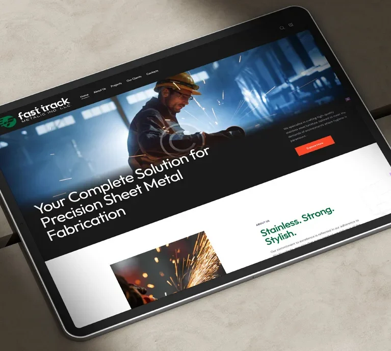 DesignDeus rebranded Fast Track Metallic LLC with a modern website, improved UX, and complete social media design rollout.