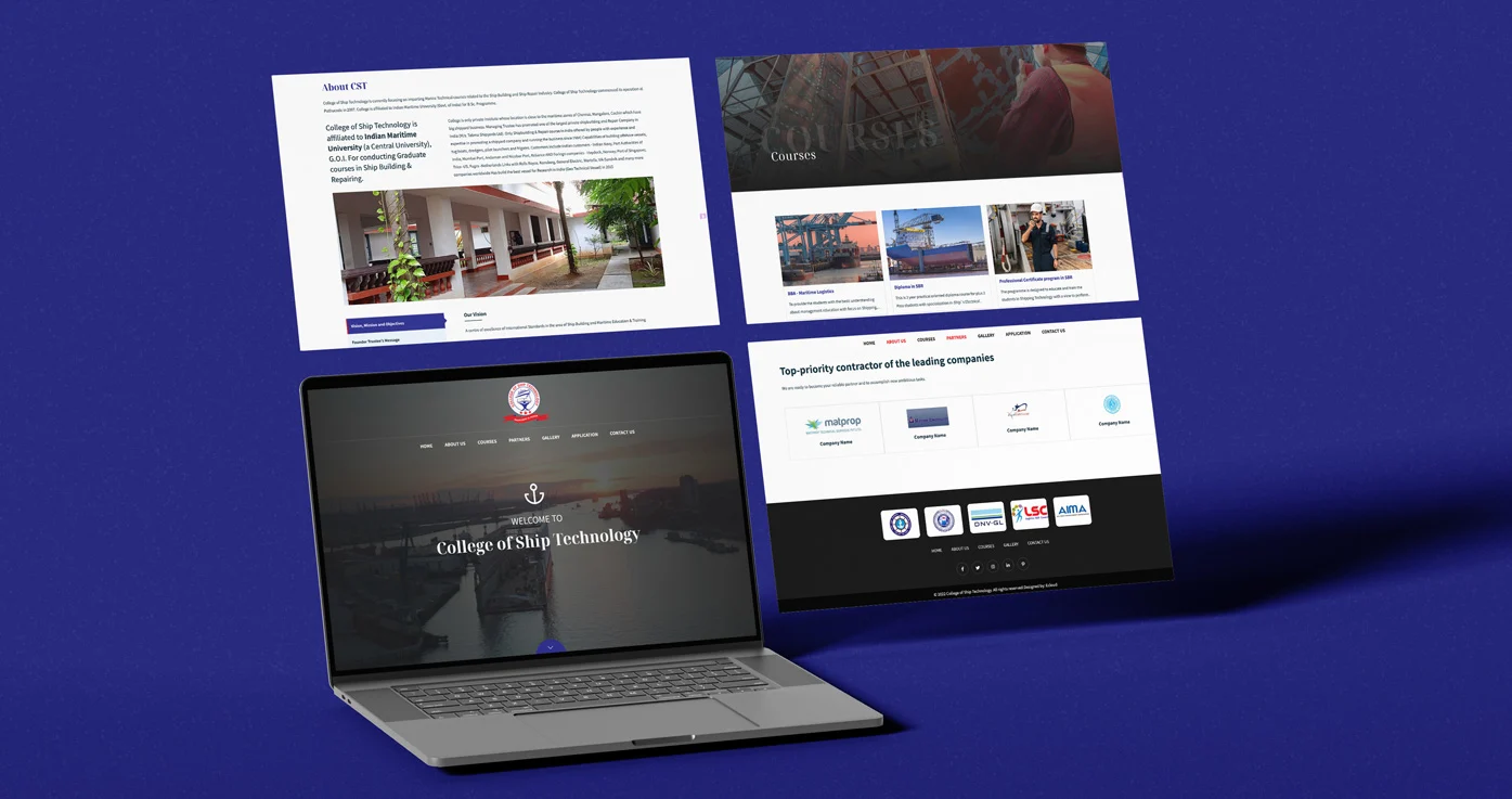 Website refresh, hosting & email migration, plus full digital marketing and admission brochure design for College of Shipping and Technology — a complete digital transformation built to modernise a leading maritime institution and drive student enrolments.